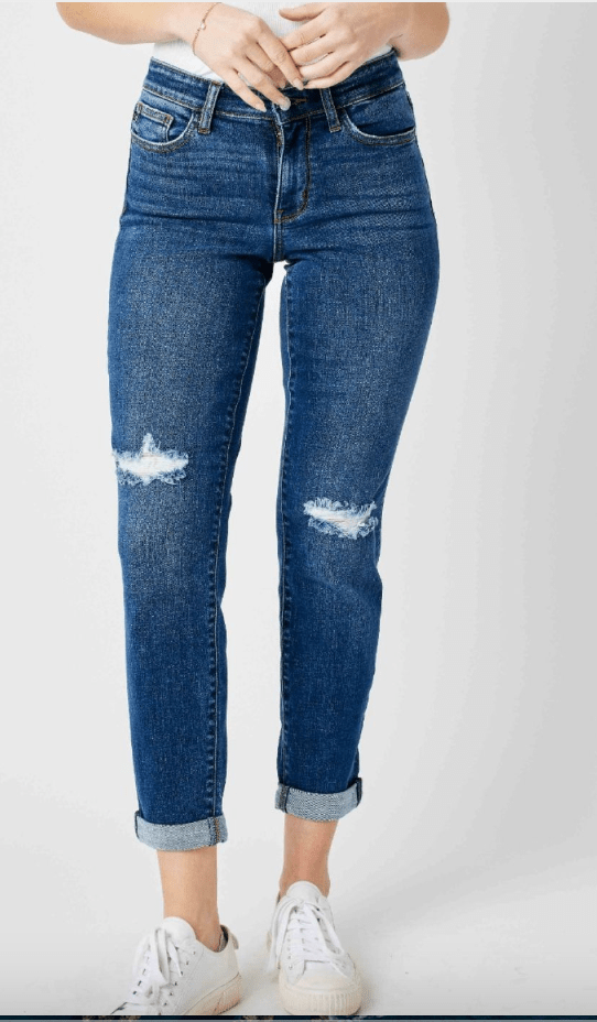 Judy Blue Slim Fit Mid Rise Destroy Jeans - Whiskey Skies - JUDY BLUE