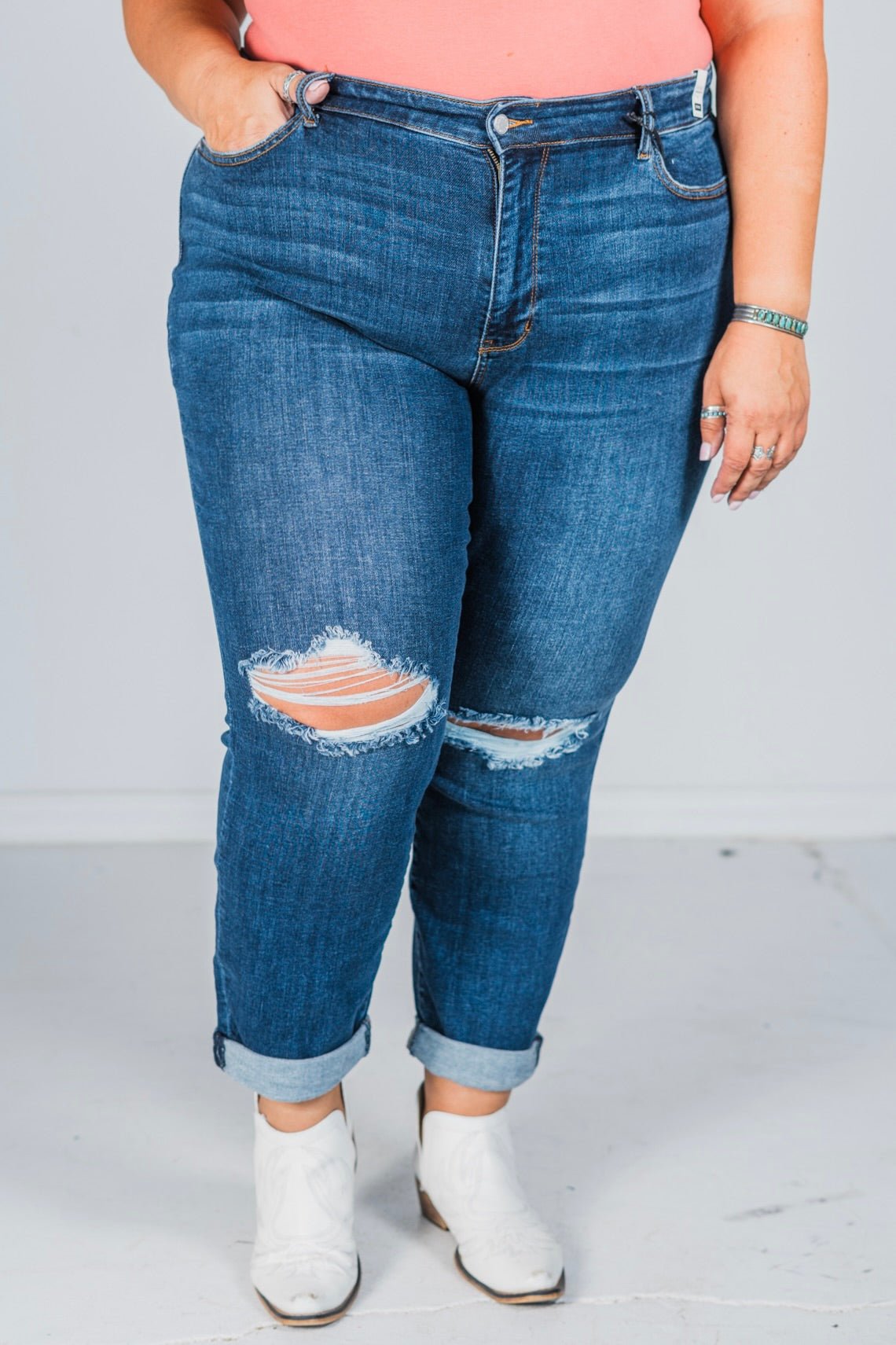 Judy Blue Slim Fit Mid Rise Destroy Jeans - Whiskey Skies - JUDY BLUE