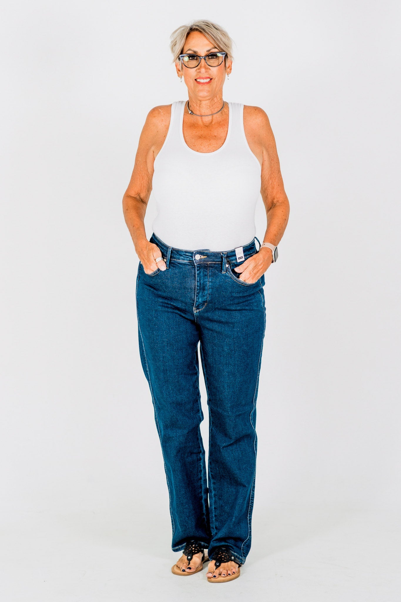 Judy Blue Straight Leg Tummy Control Jeans - Whiskey Skies - JUDY BLUE