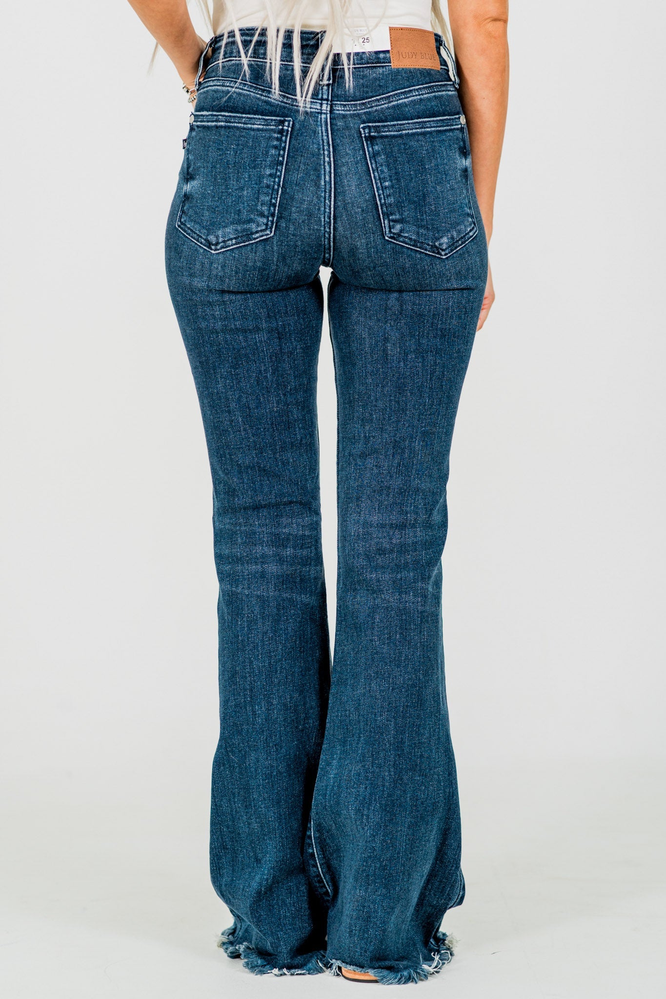 Judy Blue Tall Inseam Mid Rise Flare Jeans With Frayed Hems - Whiskey Skies - JUDY BLUE
