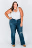 Judy Blue Tall Inseam Mid Rise Flare Jeans With Frayed Hems - Whiskey Skies - JUDY BLUE