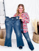 Judy Blue Tall Inseam Mid Rise Flare Jeans With Frayed Hems - Whiskey Skies - JUDY BLUE