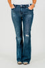 Judy Blue Tall Inseam Mid Rise Flare Jeans With Frayed Hems - Whiskey Skies - JUDY BLUE