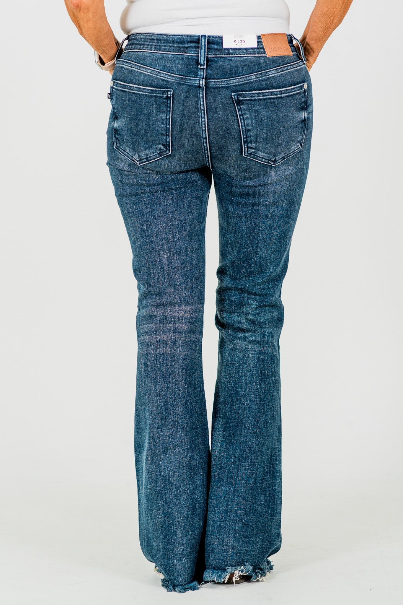 Judy Blue Tall Inseam Mid Rise Flare Jeans With Frayed Hems - Whiskey Skies - JUDY BLUE