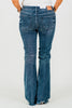 Judy Blue Tall Inseam Mid Rise Flare Jeans With Frayed Hems - Whiskey Skies - JUDY BLUE