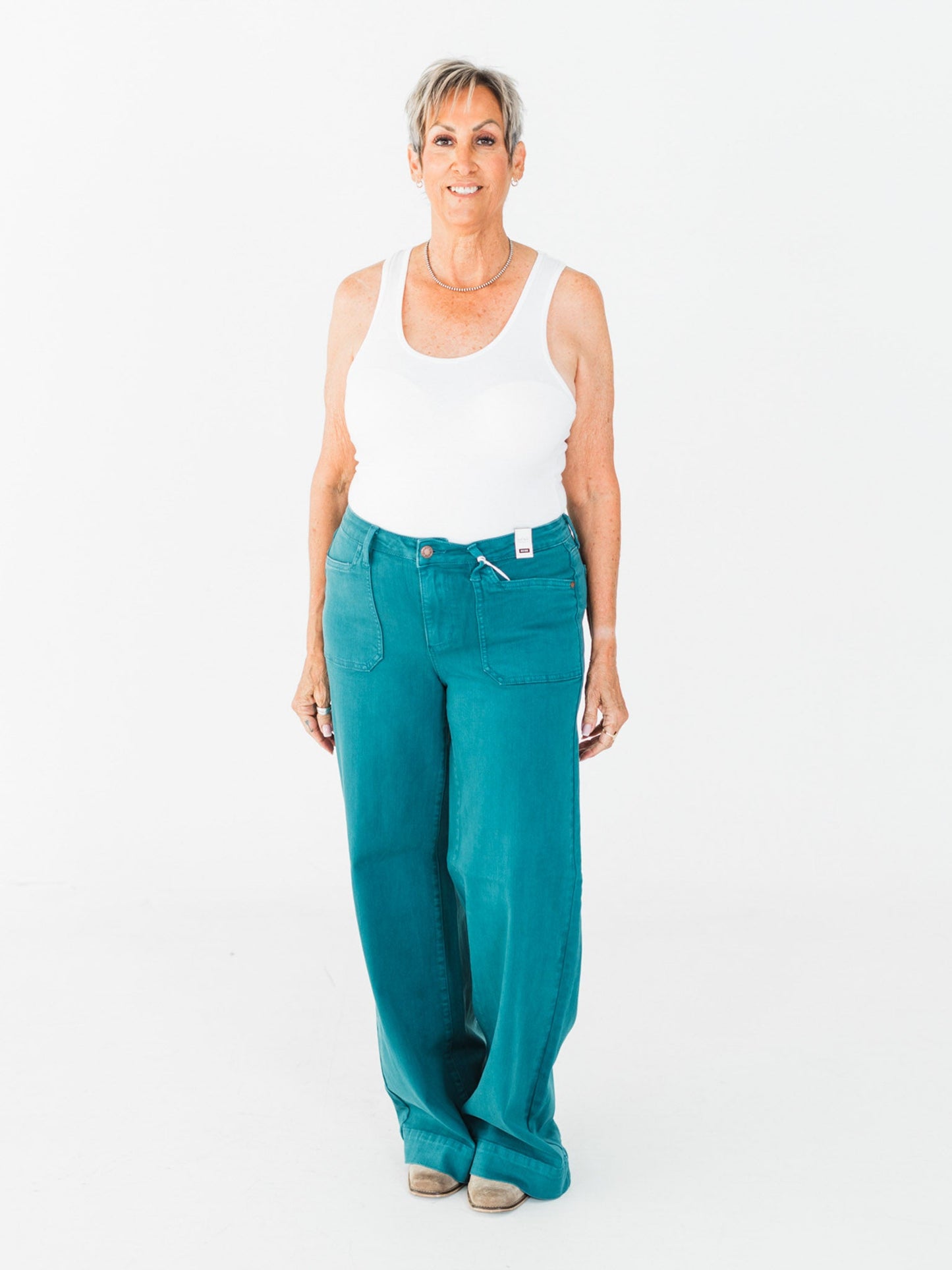 Judy Blue Teal Mid - Rise Utility Wide Leg Jeans - Whiskey Skies - JUDY BLUE