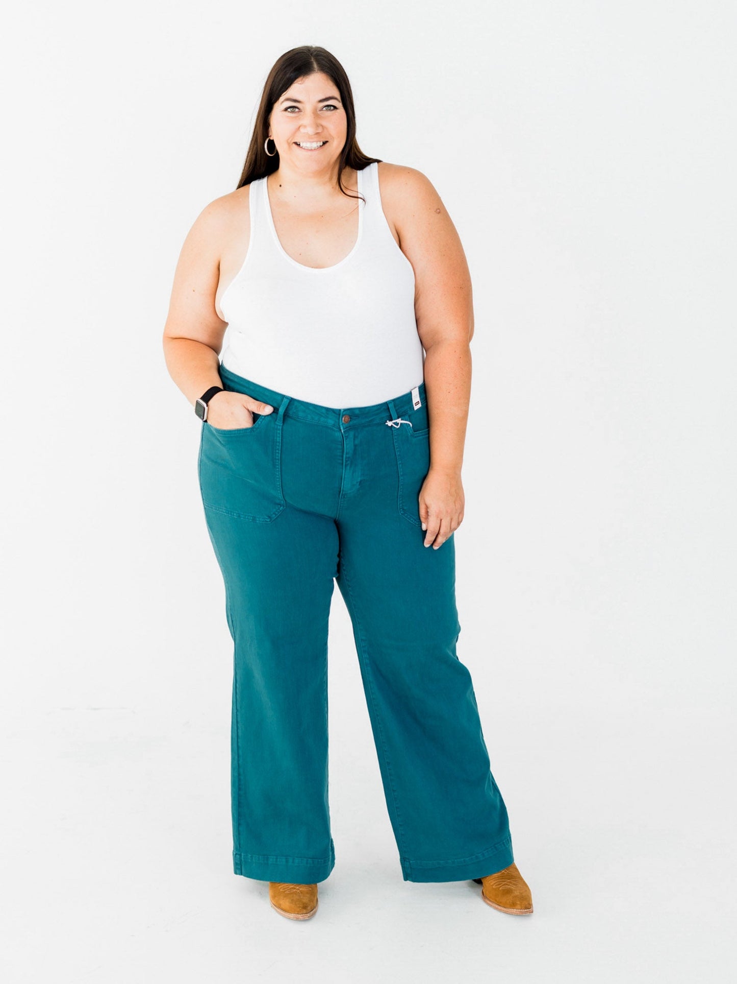 Judy Blue Teal Mid - Rise Utility Wide Leg Jeans - Whiskey Skies - JUDY BLUE