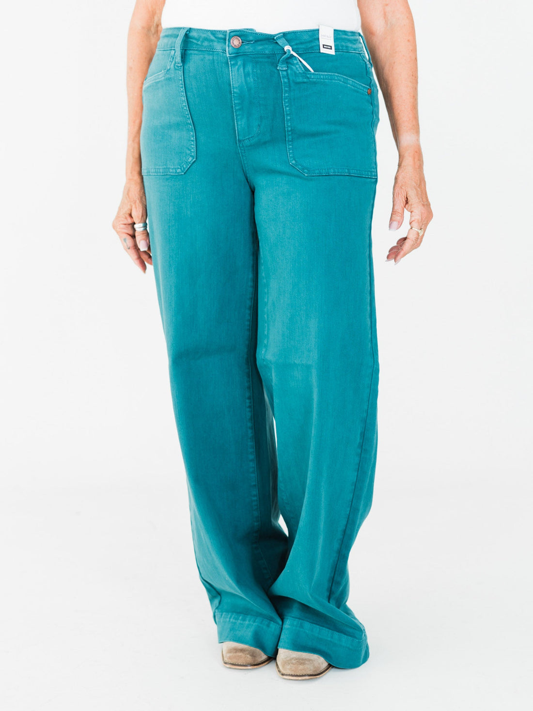 Judy Blue Teal Mid - Rise Utility Wide Leg Jeans - Whiskey Skies - JUDY BLUE