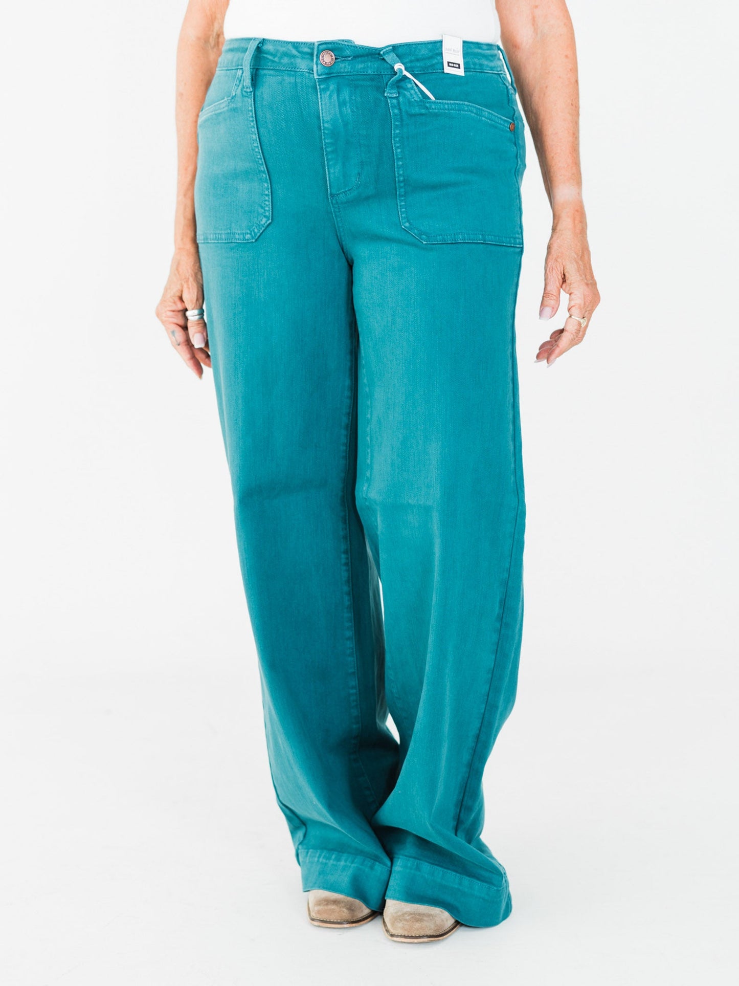 Judy Blue Teal Mid - Rise Utility Wide Leg Jeans - Whiskey Skies - JUDY BLUE
