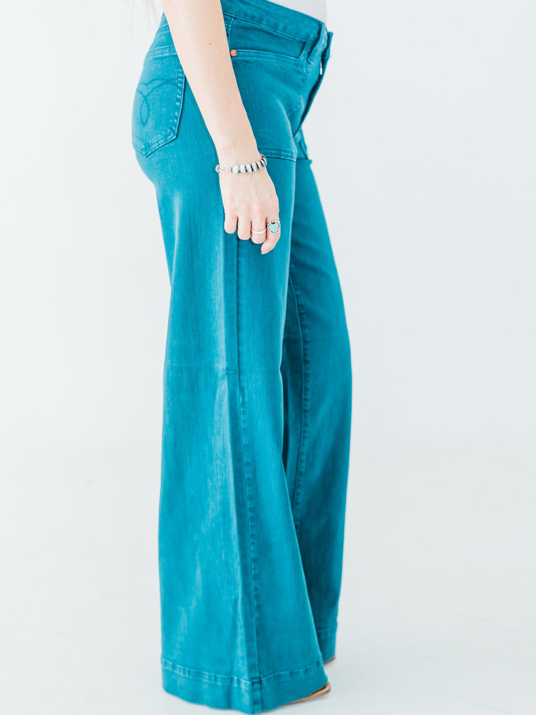 Judy Blue Teal Mid - Rise Utility Wide Leg Jeans - Whiskey Skies - JUDY BLUE