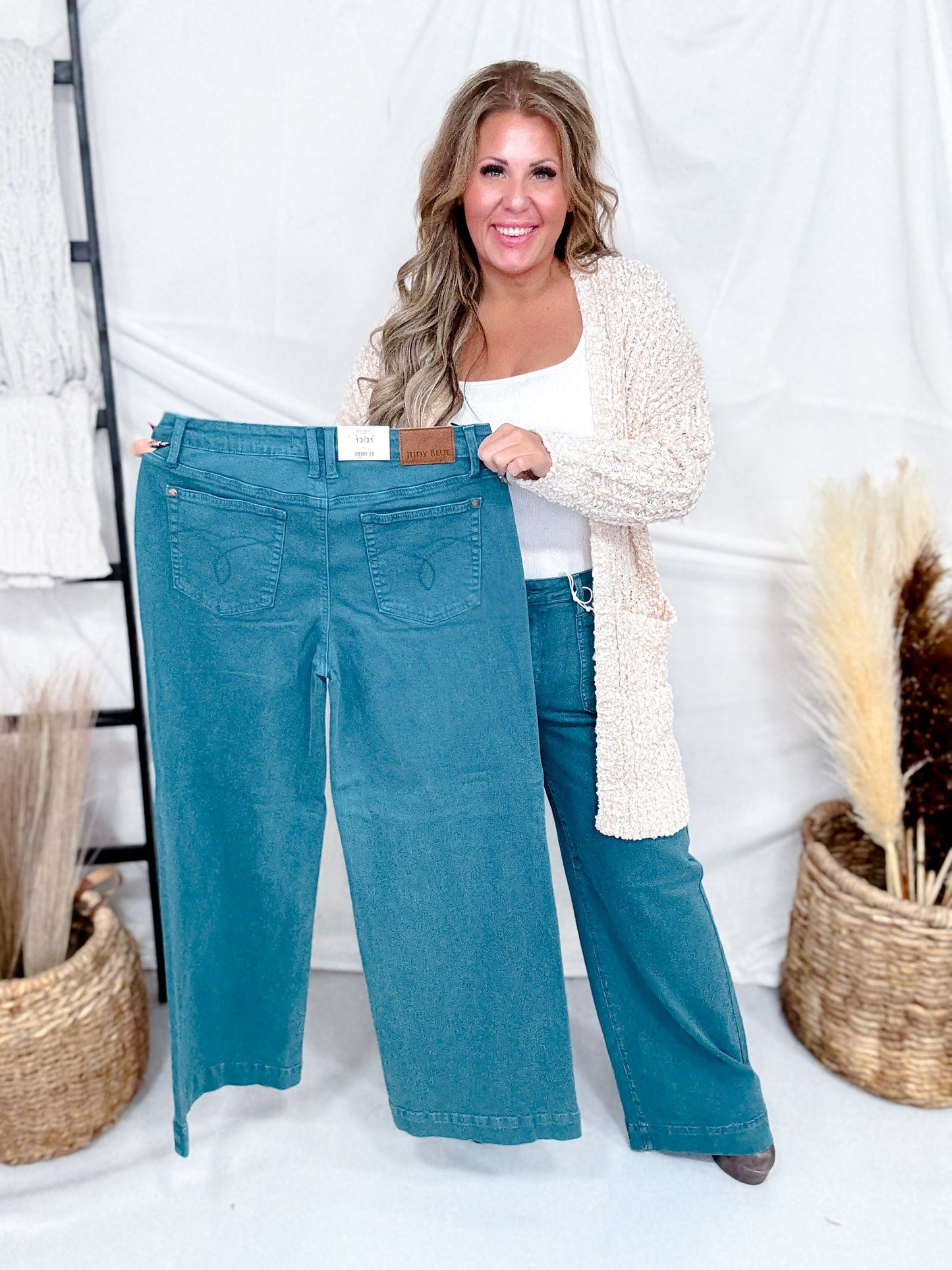 Judy Blue Teal Mid - Rise Utility Wide Leg Jeans - Whiskey Skies - JUDY BLUE