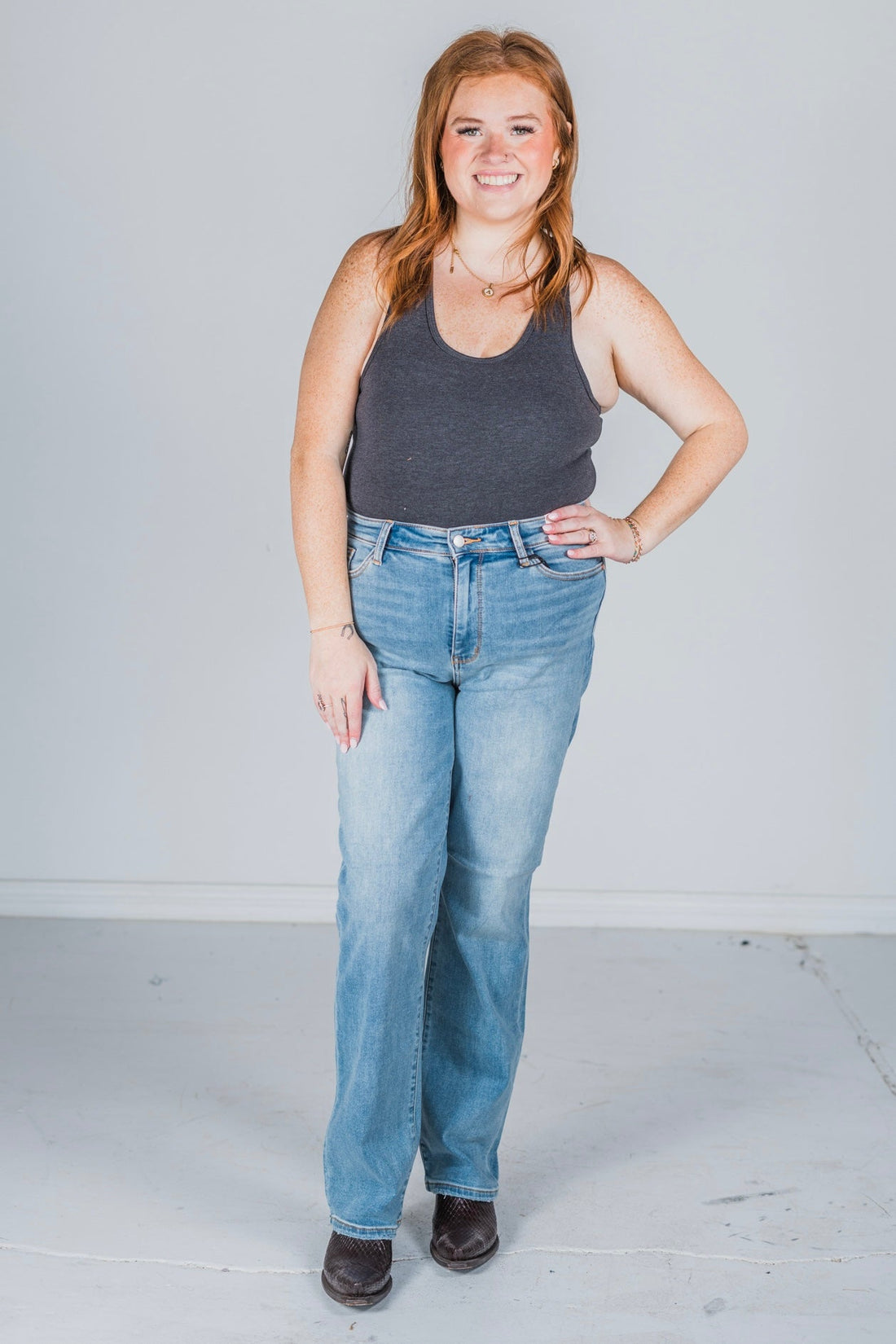 Judy Blue Thermal Contrast Wash Straight Jeans FINAL SALE - Whiskey Skies - JUDY BLUE