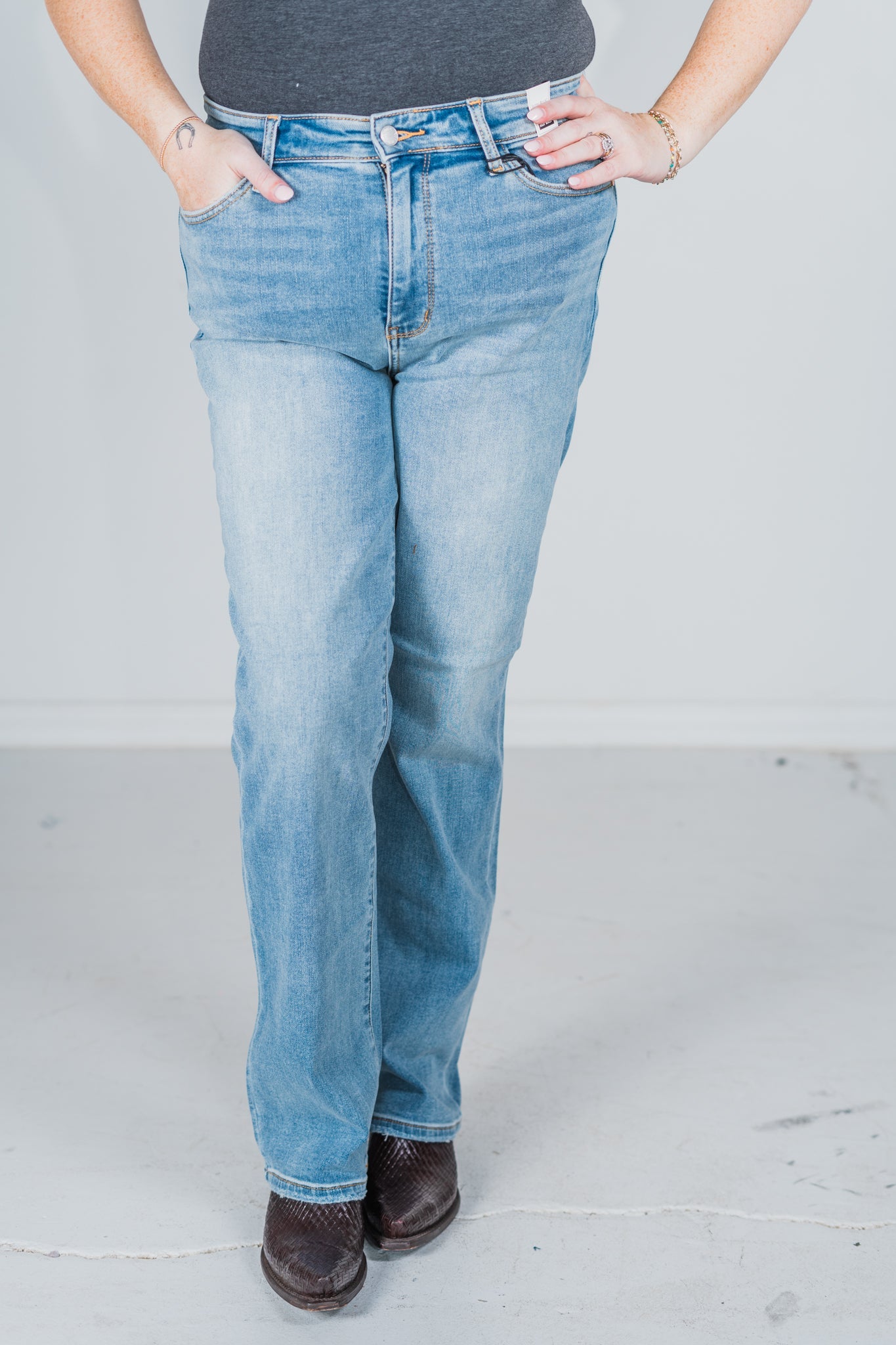 Judy Blue Thermal Contrast Wash Straight Jeans FINAL SALE - Whiskey Skies - JUDY BLUE