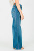 Judy Blue Tummy Control Chewed Hem Wide Leg Jeans - Whiskey Skies - JUDY BLUE