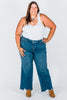 Judy Blue Tummy Control Chewed Hem Wide Leg Jeans - Whiskey Skies - JUDY BLUE