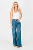 Judy Blue Tummy Control Chewed Hem Wide Leg Jeans - Whiskey Skies - JUDY BLUE
