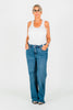 Judy Blue Tummy Control Chewed Hem Wide Leg Jeans - Whiskey Skies - JUDY BLUE