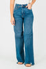 Judy Blue Tummy Control Chewed Hem Wide Leg Jeans - Whiskey Skies - JUDY BLUE