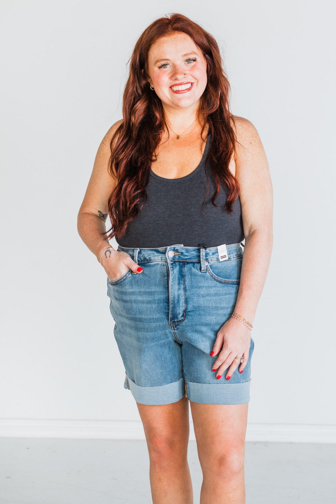 Judy Blue Tummy Control Cooling Denim Shorts - Whiskey Skies - JUDY BLUE