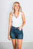 Judy Blue Tummy Control Frayed Hem & Shield Back Pocket Denim Shorts - Whiskey Skies - JUDY BLUE