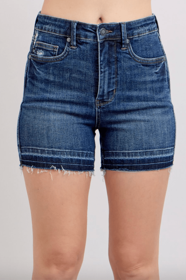 Judy Blue Tummy Control High Waist Release Hem Shorts - Whiskey Skies - JUDY BLUE