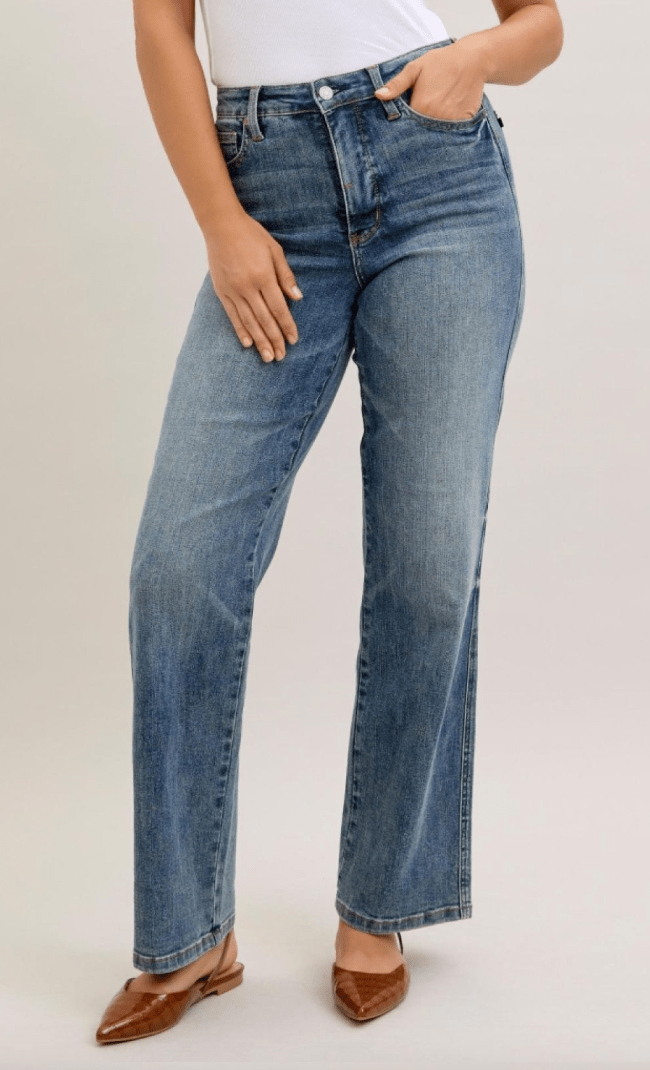 Judy Blue Tummy Control High Waist Straight Leg Jeans - Whiskey Skies - JUDY BLUE