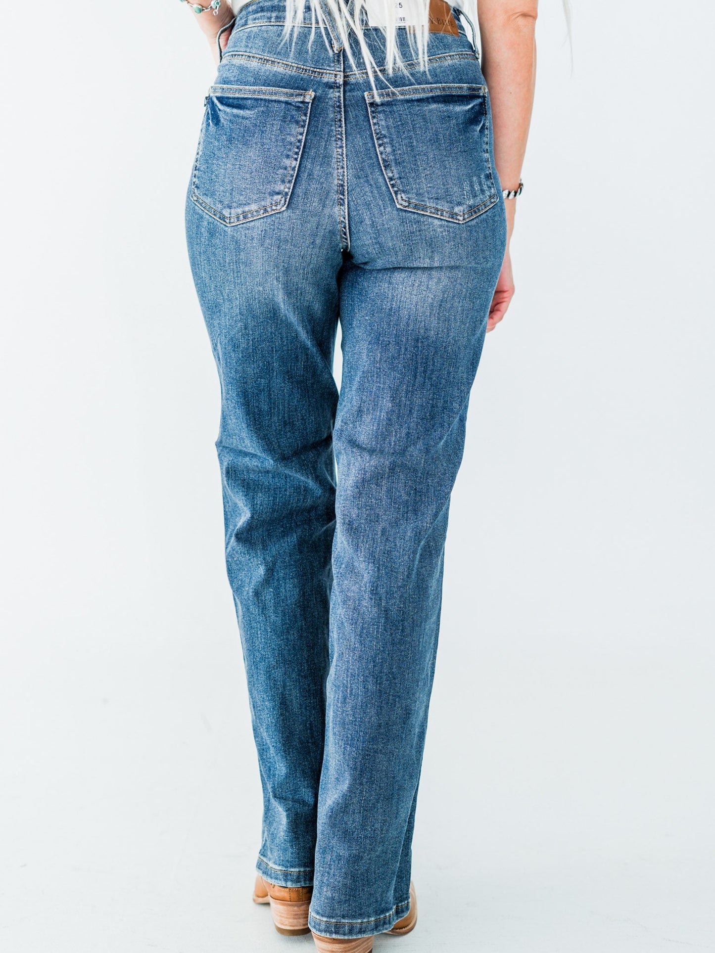 Judy Blue Tummy Control High Waist Straight Leg Jeans - Whiskey Skies - JUDY BLUE