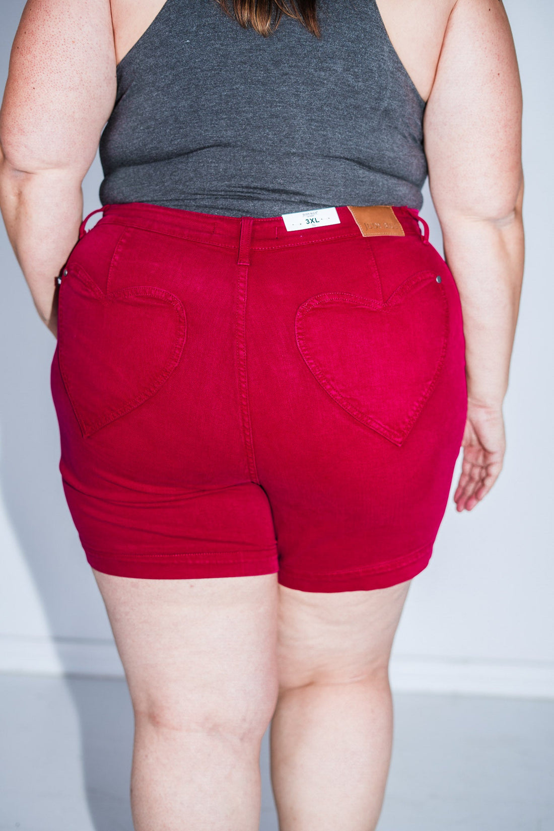 Judy Blue Tummy Control High Waisted Scarlet Shorts with Heart Shaped Pockets - Whiskey Skies - JUDY BLUE