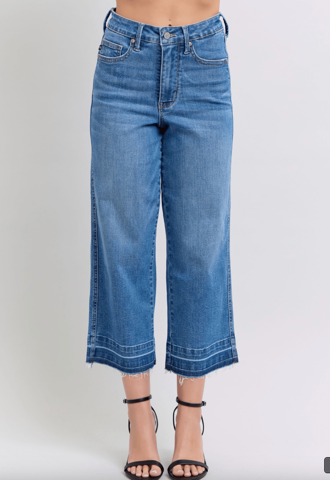 Judy Blue Tummy Control Release Hem Crop Wide Leg Jeans - Whiskey Skies - JUDY BLUE