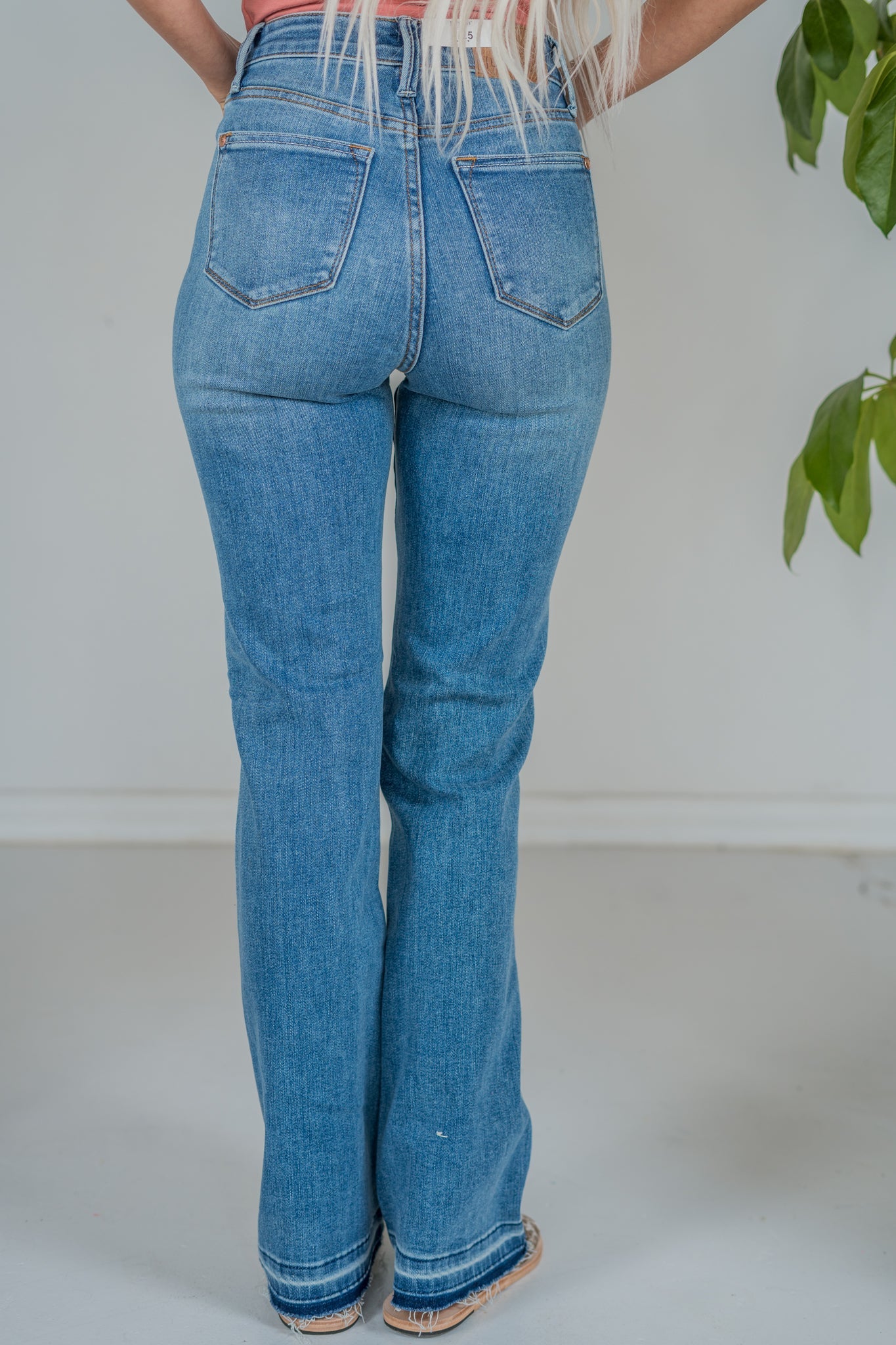 Judy Blue Tummy Control Release Hem Slim Bootcut Jeans - Whiskey Skies - JUDY BLUE