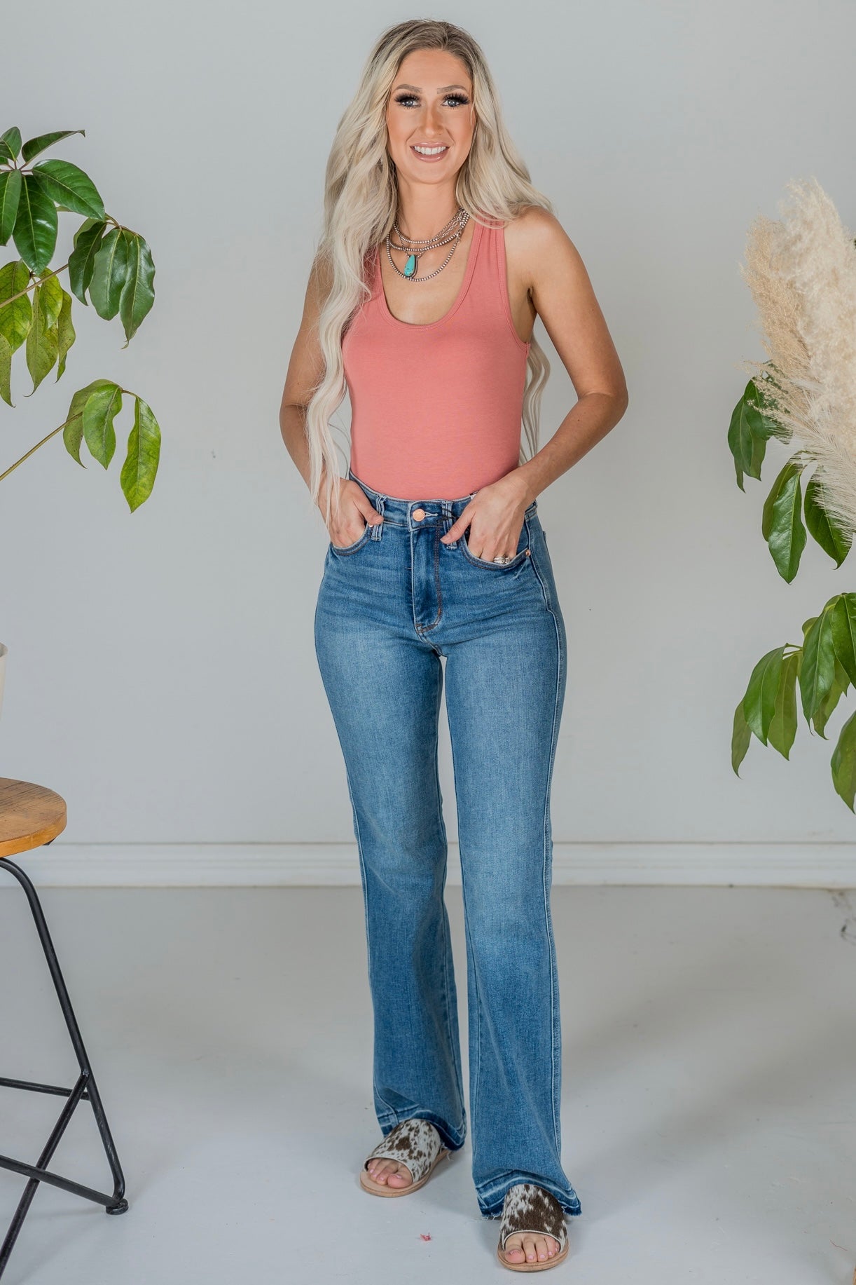 Judy Blue Tummy Control Release Hem Slim Bootcut Jeans - Whiskey Skies - JUDY BLUE