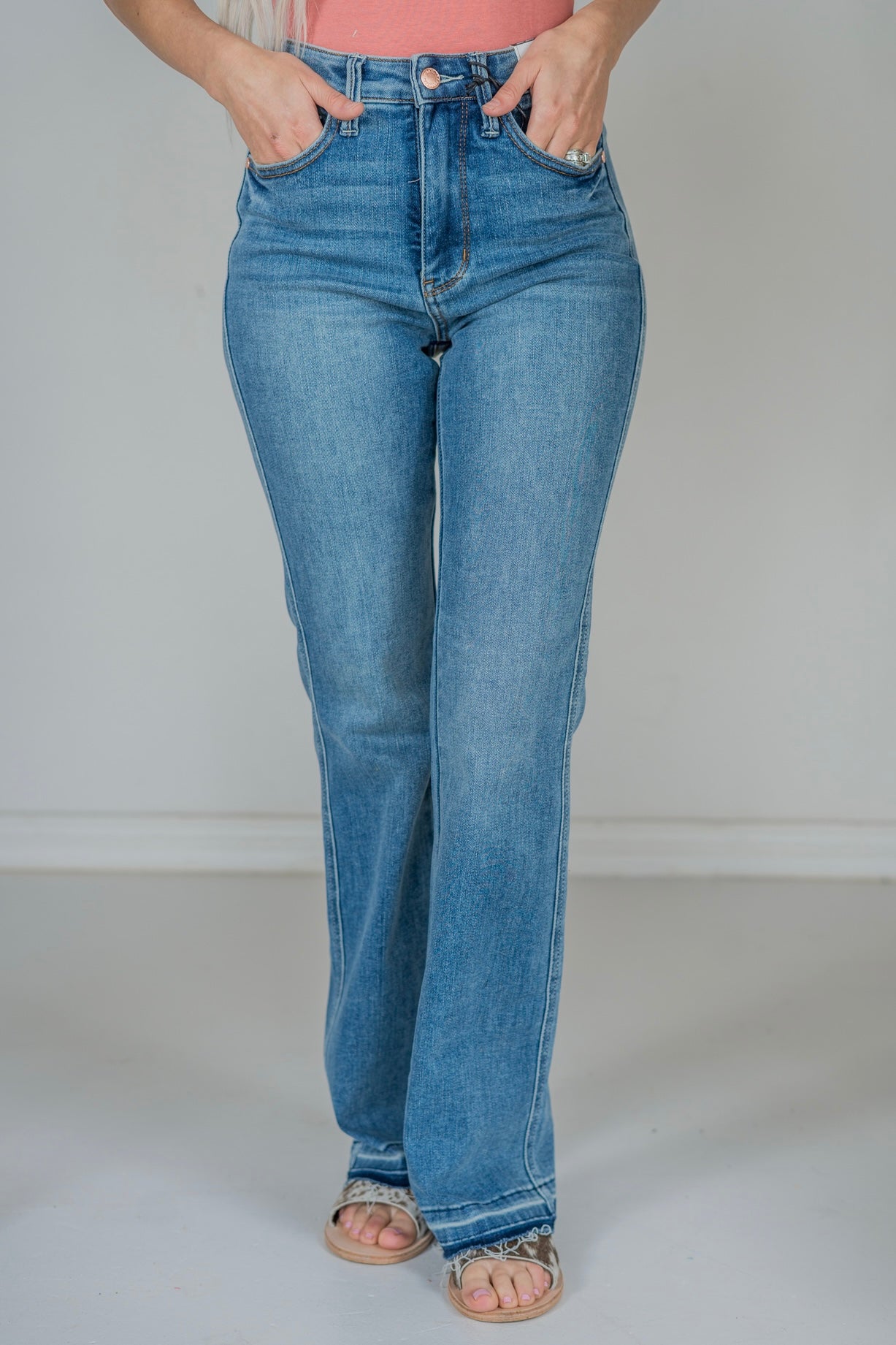 Judy Blue Tummy Control Release Hem Slim Bootcut Jeans - Whiskey Skies - JUDY BLUE