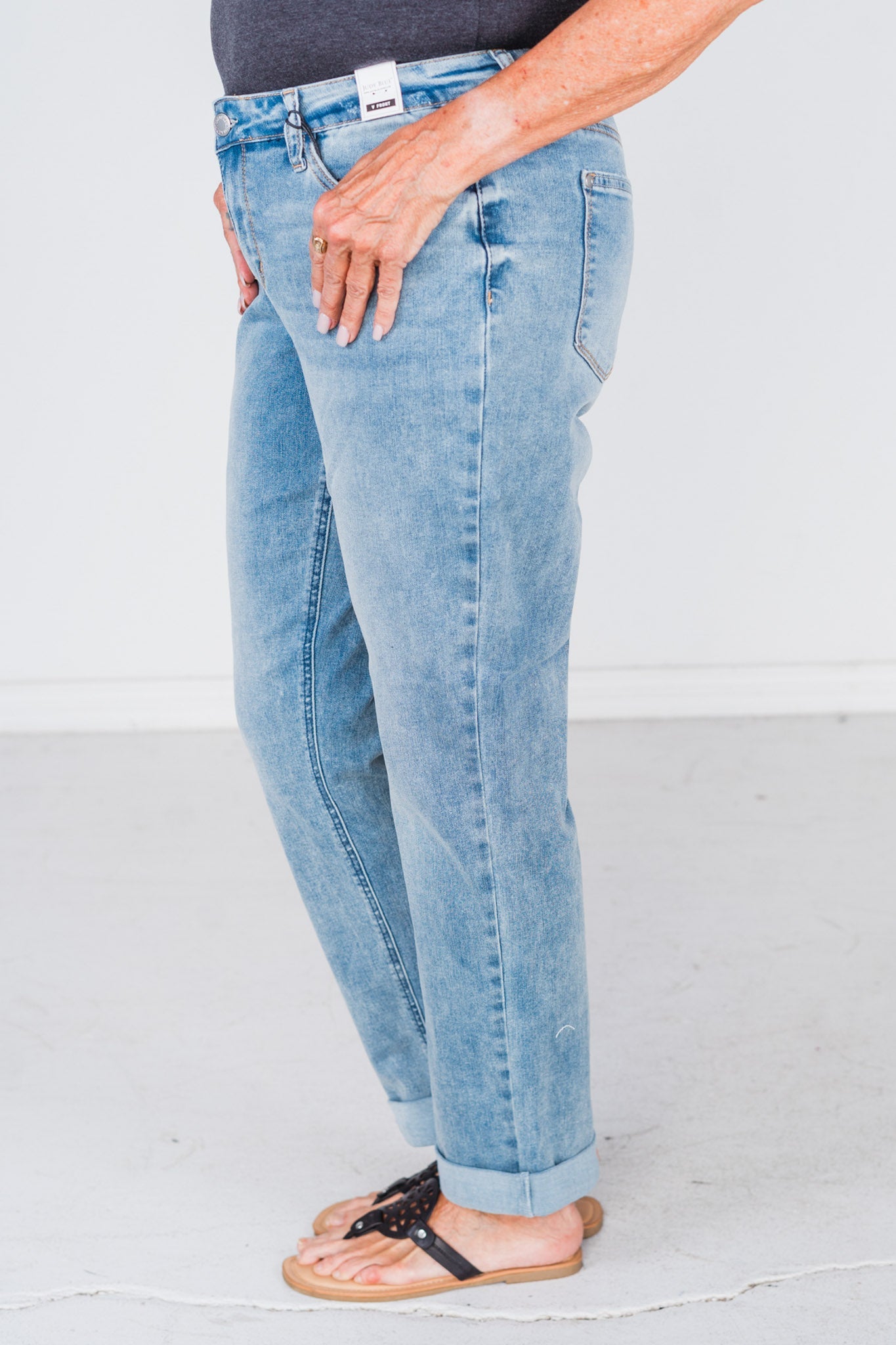 Judy Blue V - Front Cooling Denim Cuffed Jeans - Whiskey Skies - JUDY BLUE