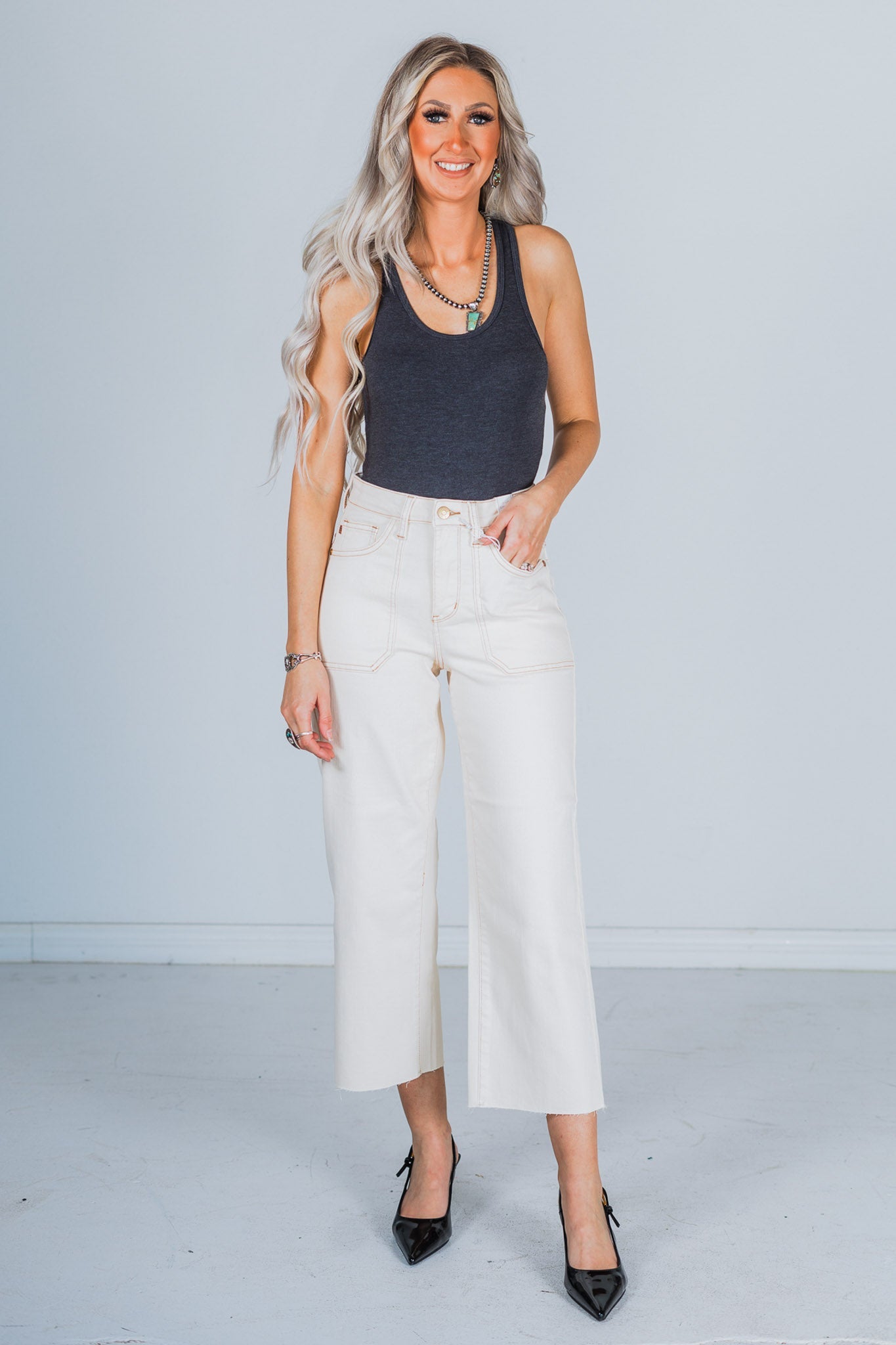 Judy Blue Vanilla Garment Dyed Crop Wide Leg Jeans - Whiskey Skies - JUDY BLUE