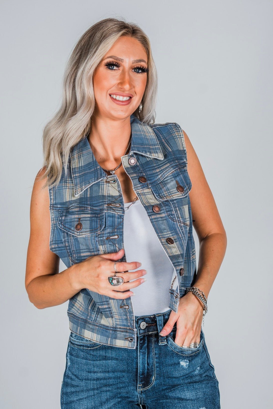 Judy Blue Vintage Plaid Vest FINAL SALE - Whiskey Skies - JUDY BLUE