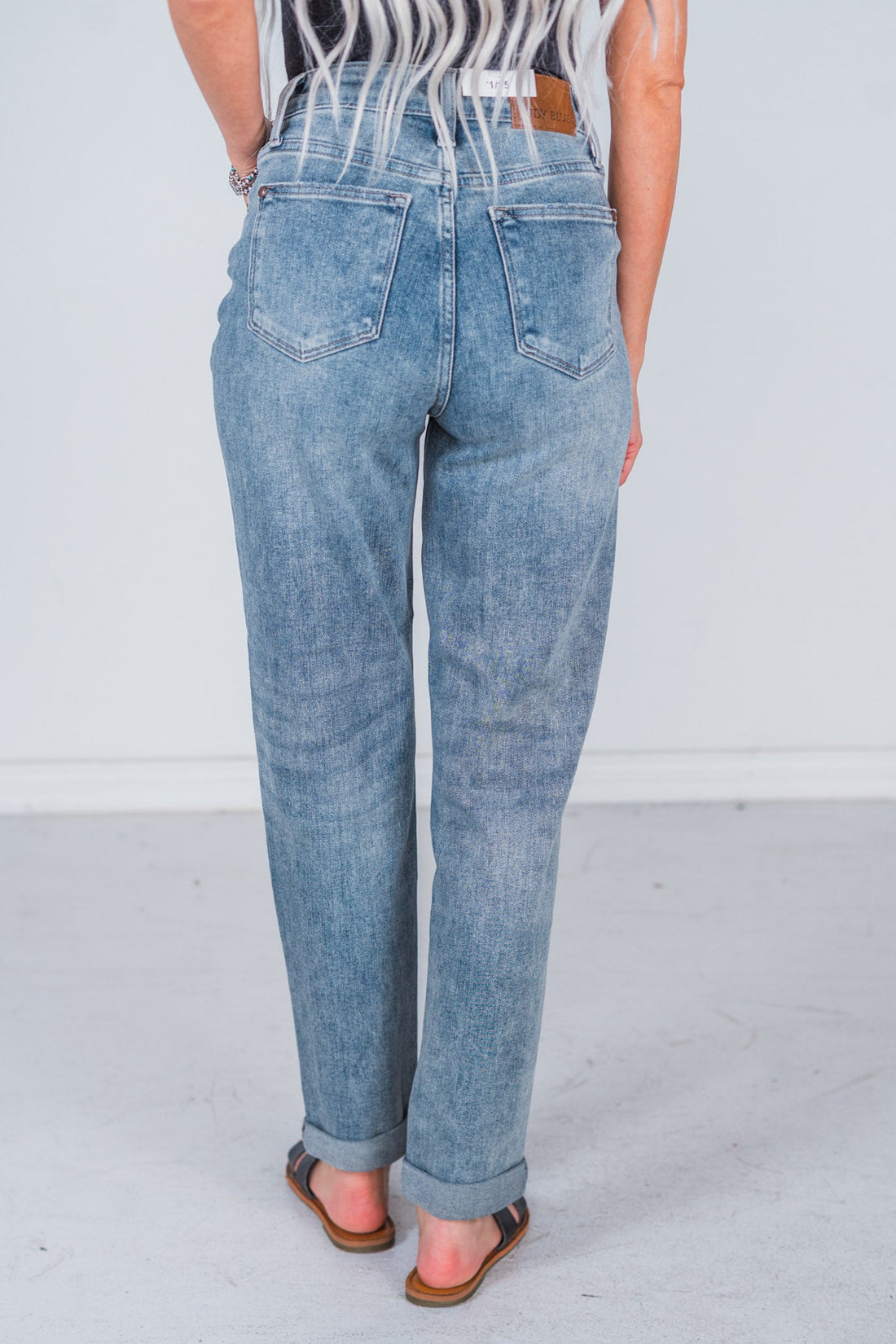 Judy Blue Vintage Wash Double Cuffed Boyfriend Jeans - Whiskey Skies - JUDY BLUE