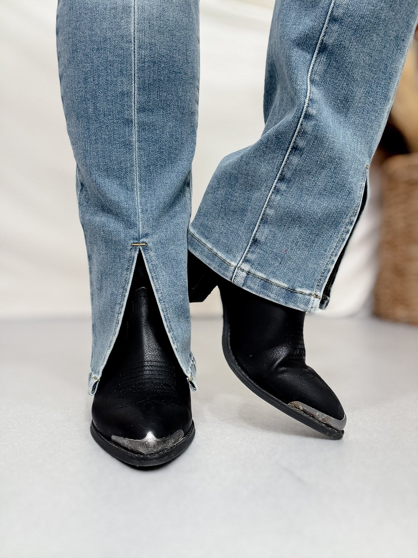 Judy Blue Vintage Wash Front Seam & Slit Straight Jeans - Whiskey Skies - JUDY BLUE
