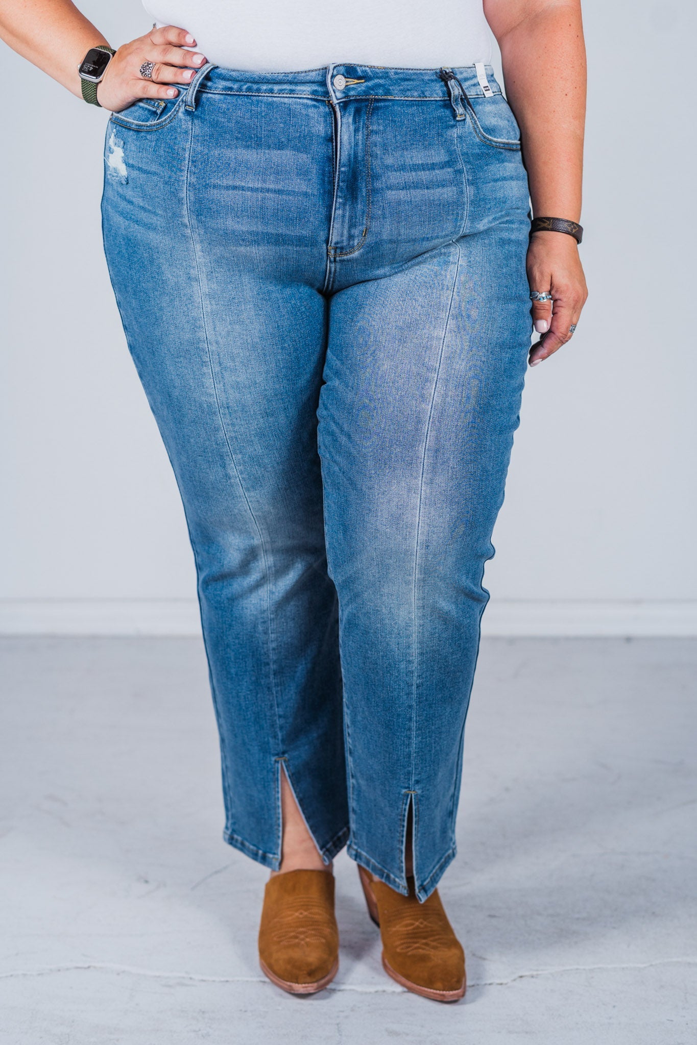 Judy Blue Vintage Wash Front Seam & Slit Straight Jeans - Whiskey Skies - JUDY BLUE