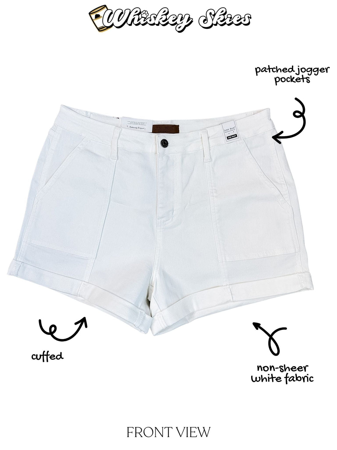 Judy Blue White High Waist Aurora Weekender Double Cuff Shorts - Whiskey Skies - JUDY BLUE