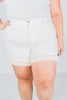 Judy Blue White High Waist Shearling Cuff Shorts - Whiskey Skies - JUDY BLUE