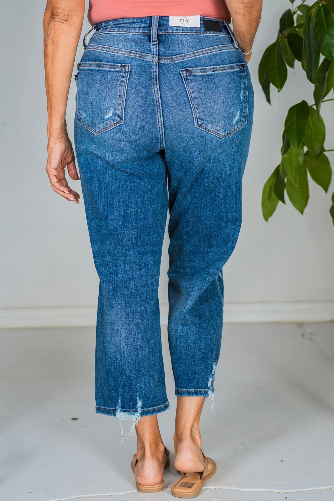 Judy Blue Wide Leg Button Fly Heavy Destroy Cropped High Waist Jeans - Whiskey Skies - JUDY BLUE