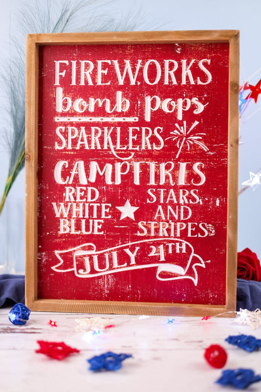 July 4th Fireworks Wood Frame Sign - Whiskey Skies - WT COLLECTION