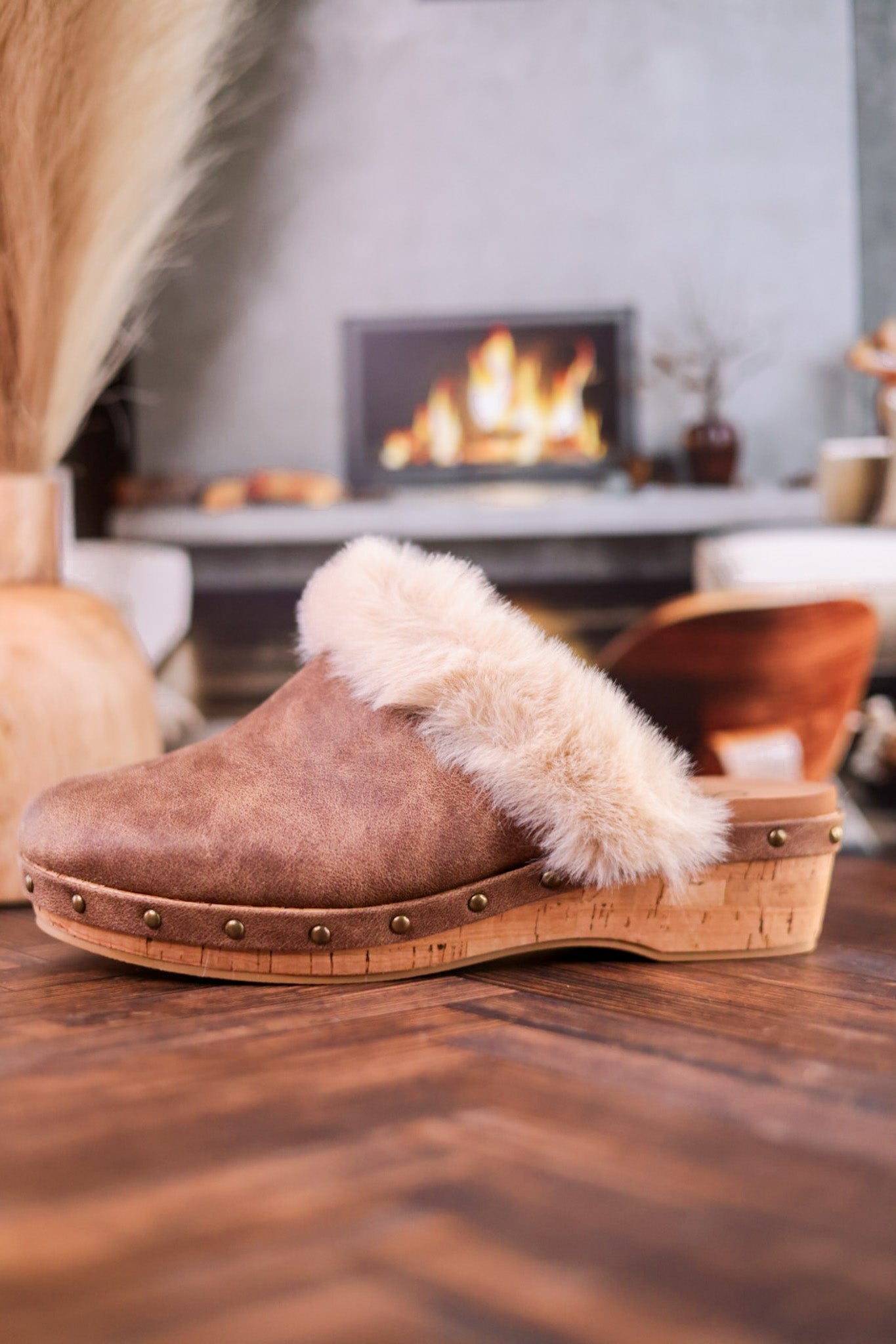 Just Fur Fun Brown Mules with Fur Detailing - Whiskey Skies - CORKYS FOOTWEAR