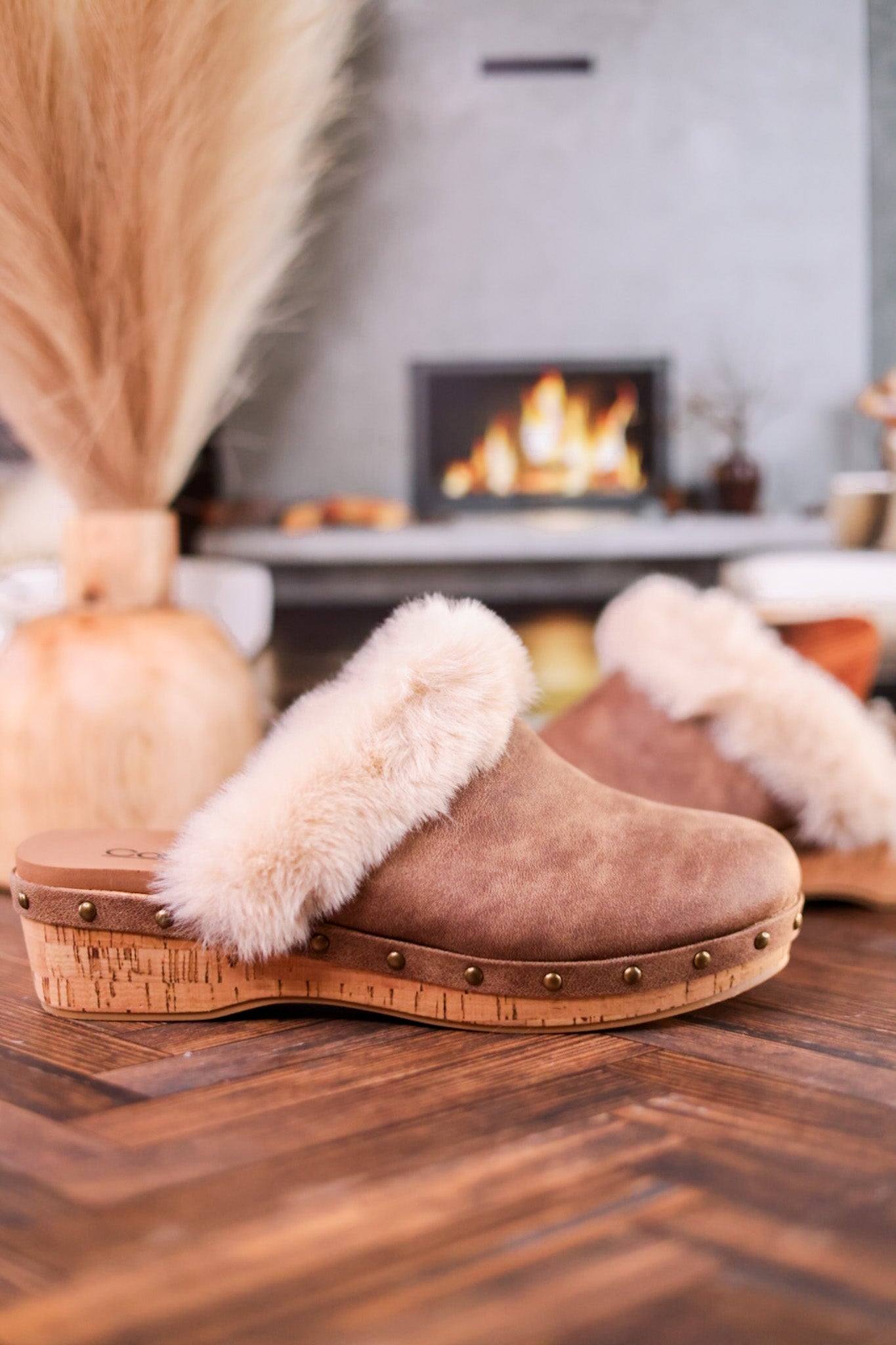 Just Fur Fun Brown Mules with Fur Detailing - Whiskey Skies - CORKYS FOOTWEAR