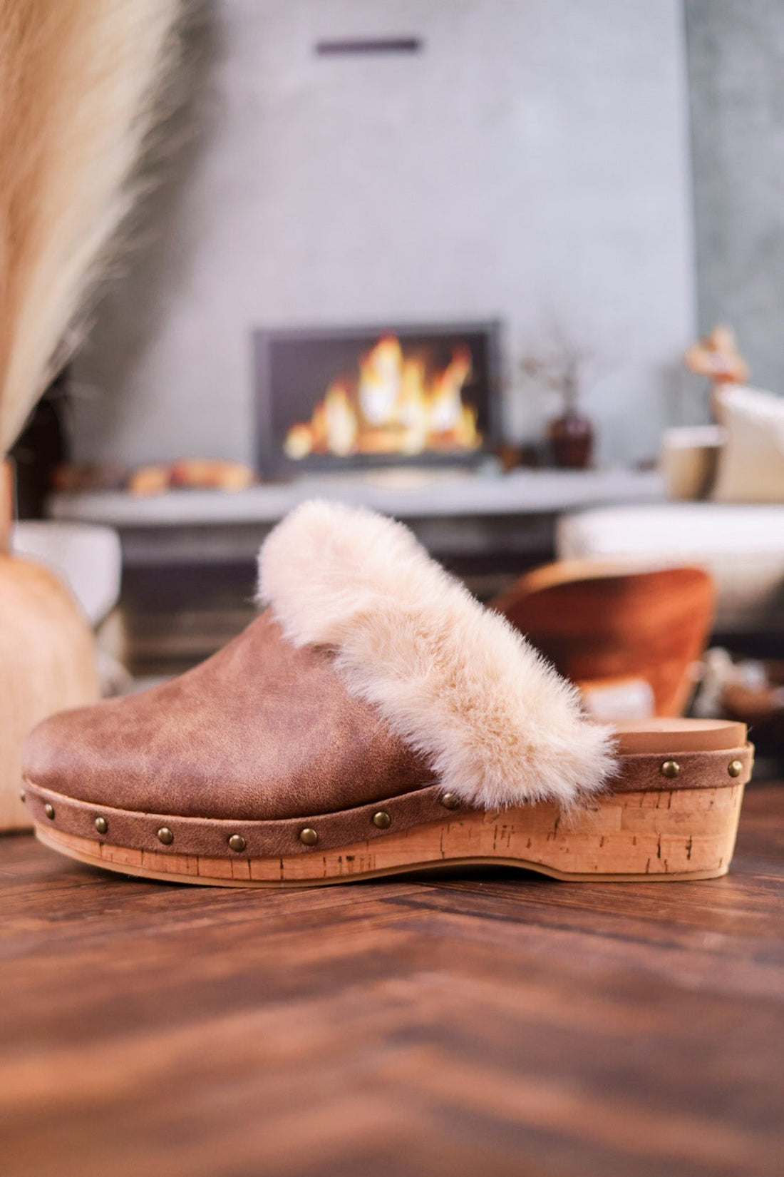 Just Fur Fun Brown Mules with Fur Detailing - Whiskey Skies - CORKYS FOOTWEAR