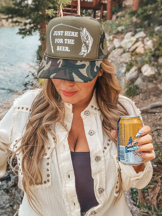 Just Here For The Beer Snap Back Trucker Hat - Whiskey Skies - TIPSY RODEO