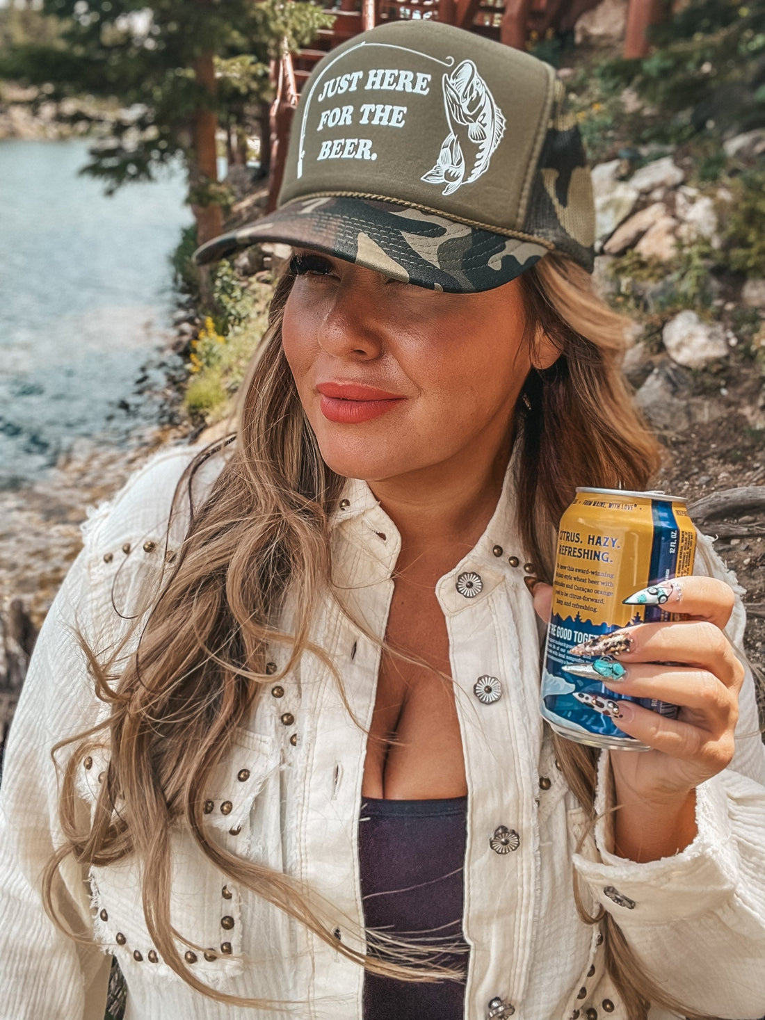 Just Here For The Beer Snap Back Trucker Hat - Whiskey Skies - TIPSY RODEO