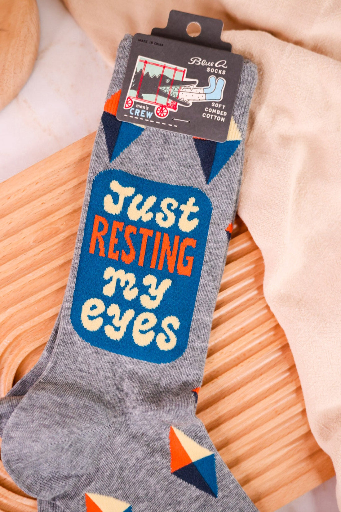 Just Resting My Eyes Men's Crew Socks - Whiskey Skies - BLUE Q