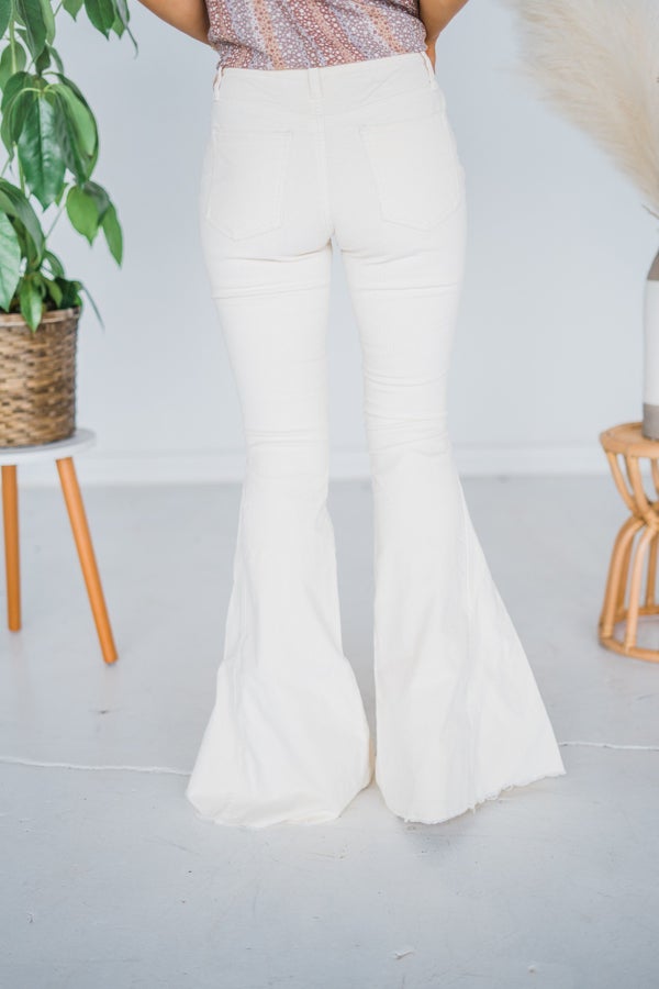 Cream Corduroy Flared Pants