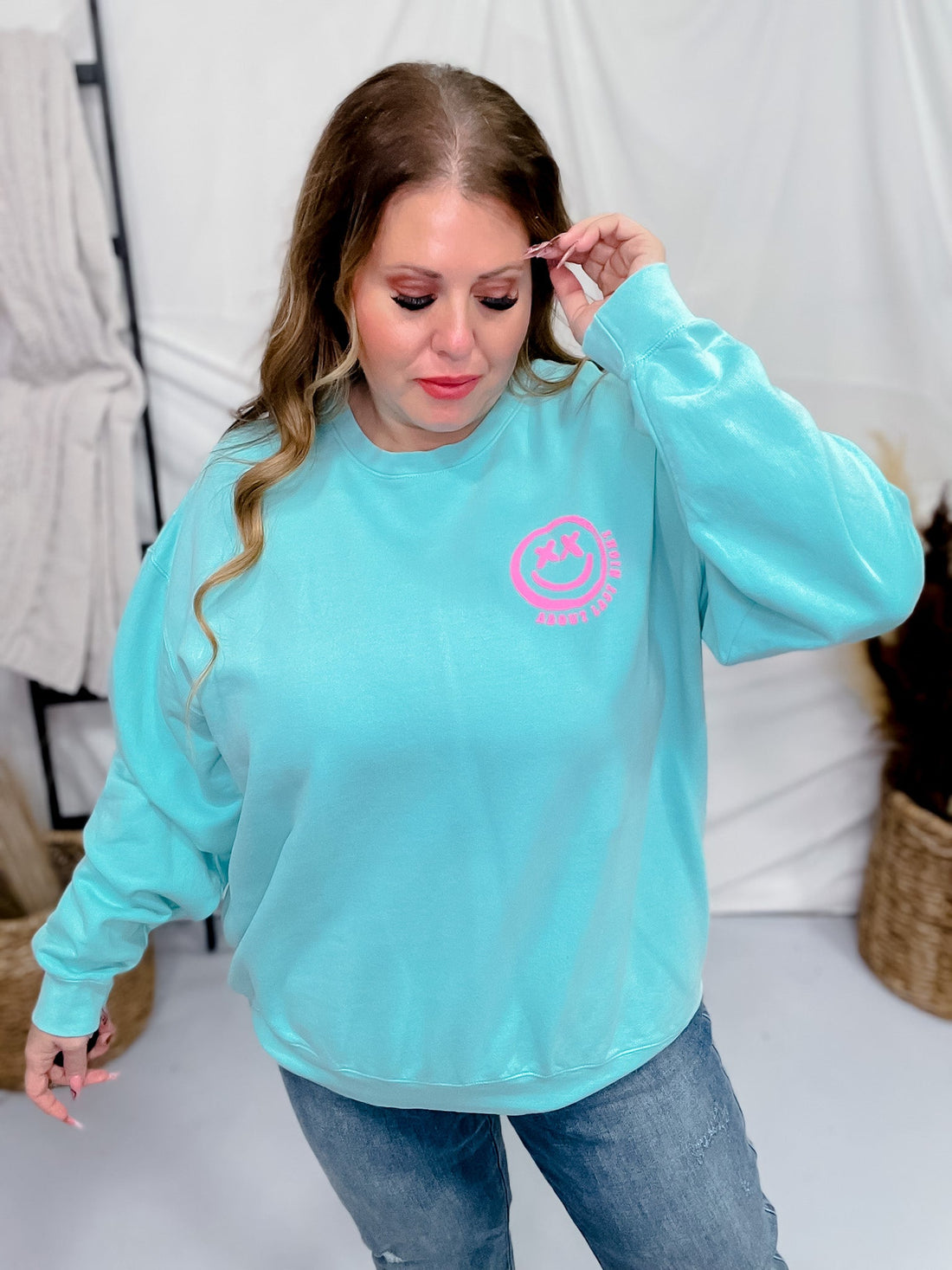 Karma's a Bitch Aqua Sweatshirt - Whiskey Skies - STATED BRANDS